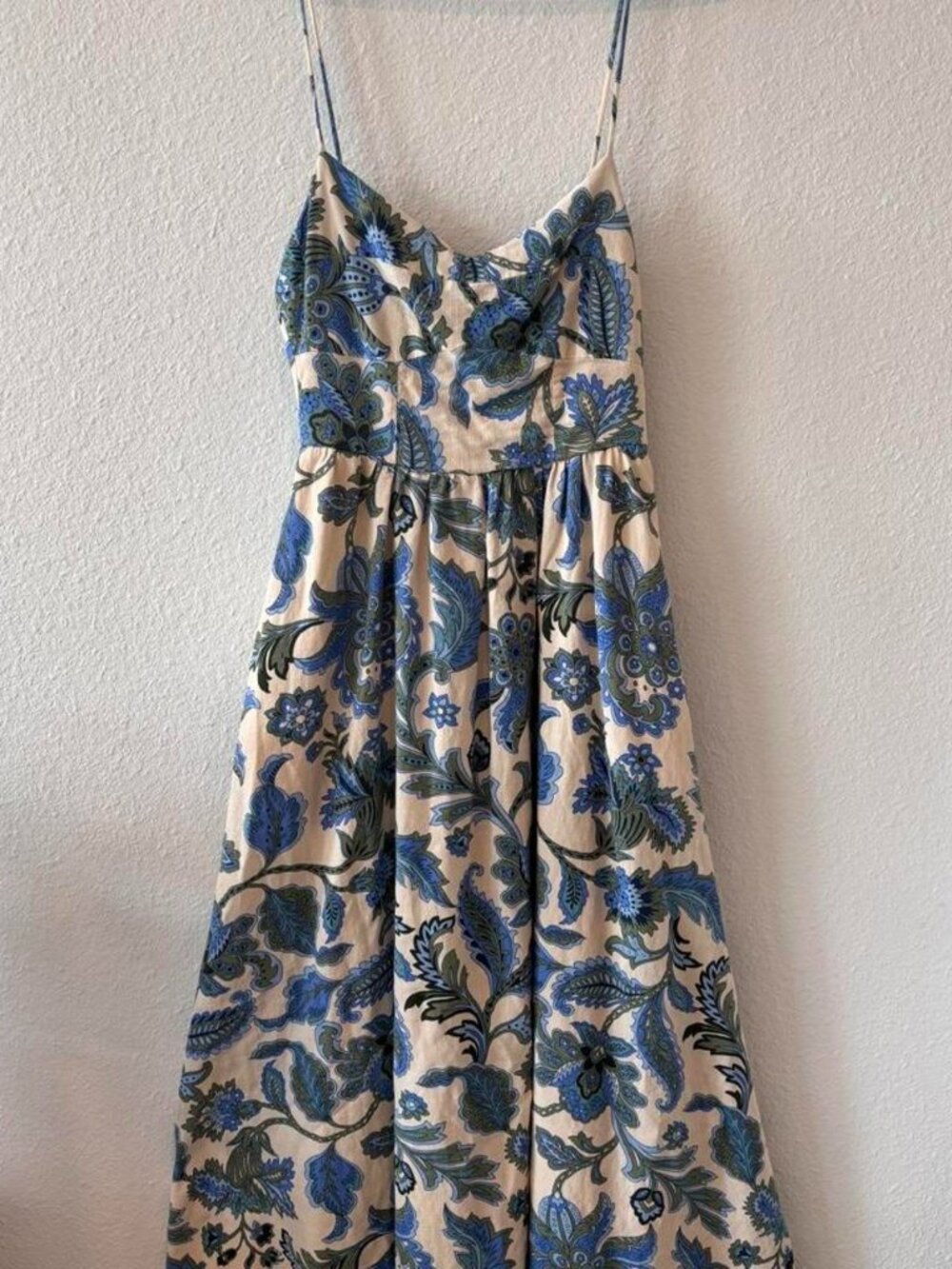 Zara Cream Sundress Blue Green Paisley Print